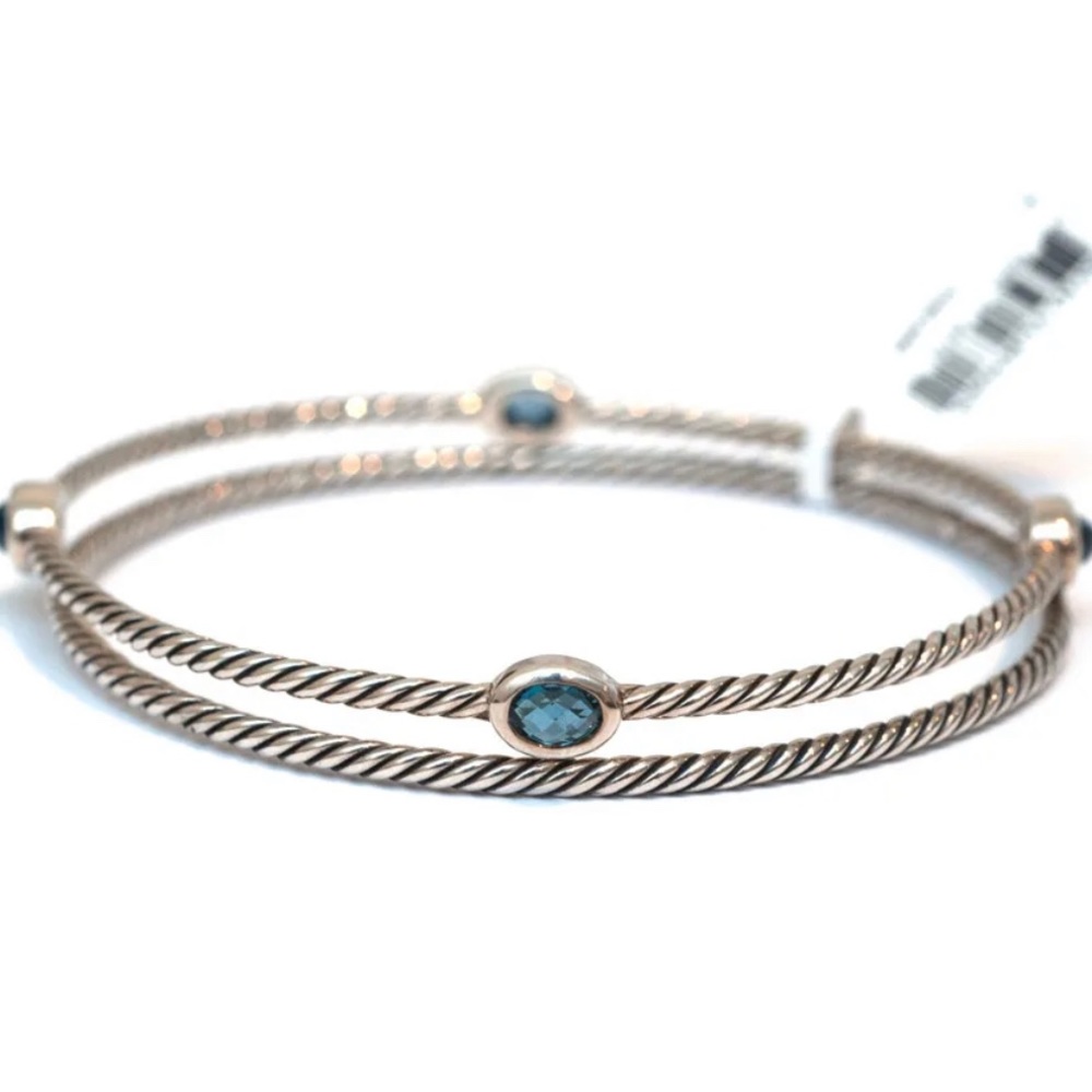 DAVID YURMAN Confetti Bangle Bracelet Set Blue Topaz & Sterling Silver Med